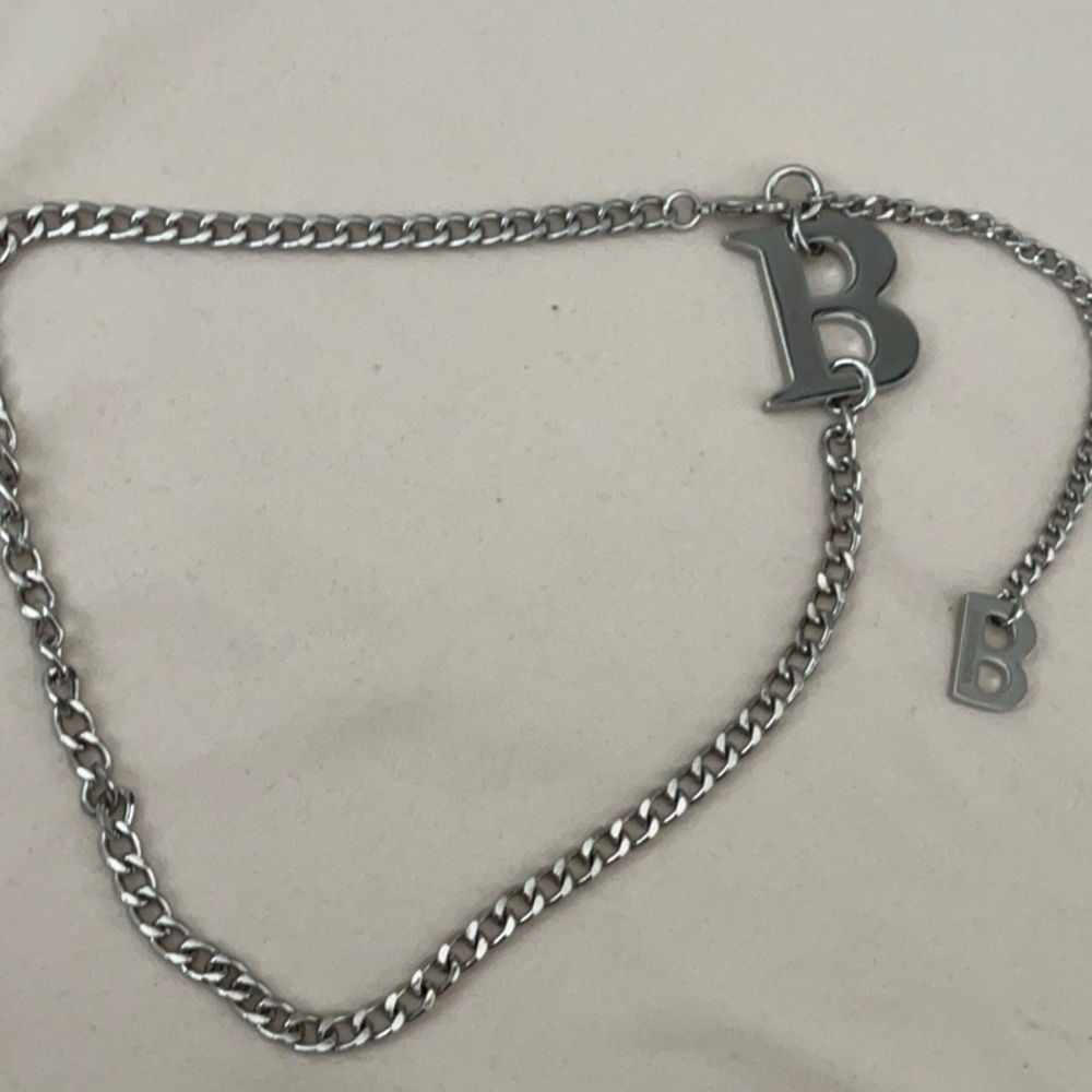 Balenciaga Silver Necklace with B Pendant